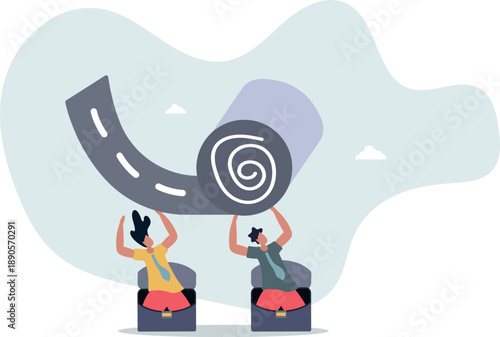 Career path road to success, begin or start new job or career development, leadership to plan for business direction concept.life and employment of people.