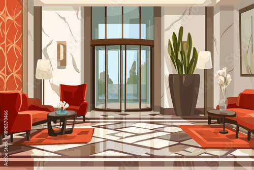 Modern Stylish Lobby Interior with Elegant Decor and Natural Light