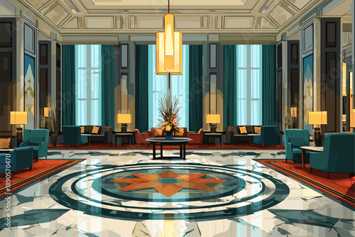 Elegant Hotel Lobby Interior Design with Luxurious Lighting and Furniture