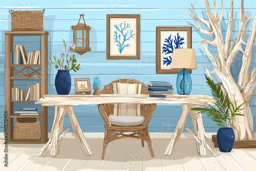 Coastal-Inspired Home Office Interior with Natural Elements