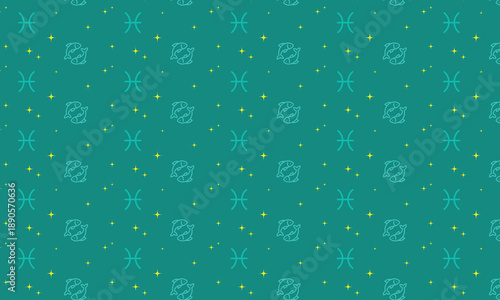 Pisces zodiac pattern. Linear regular ornament with fishes and stars for astrology, tarot cards, mysticism. Vector seamless ornament for textile, fabric, interior, ceramic, wallpaper, paper decoration