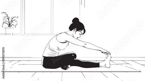 Young woman practicing yoga in a peaceful indoor setting with natural light.