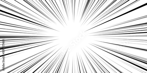 Comic line cartoon and speed effect manga with radial graphic action. Motion grunge element and burst anime art with force book sketch. Frame comic light and white speed power with acting.