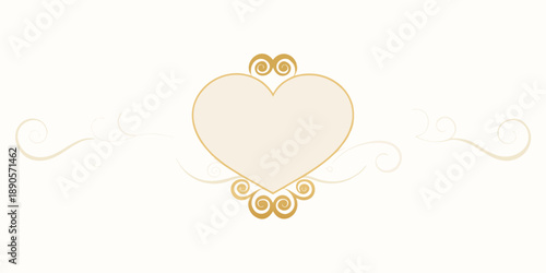 Elegant golden heart frame with decorative swirls, vector