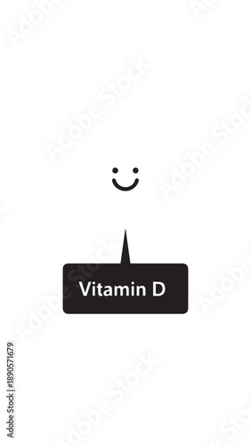 Minimalist Vitamin D supplement label featuring a tiny smiley icon above the product tag.