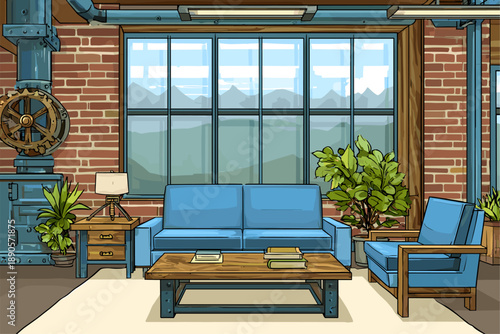 Modern Industrial Living Room Design with Cozy Furnishings