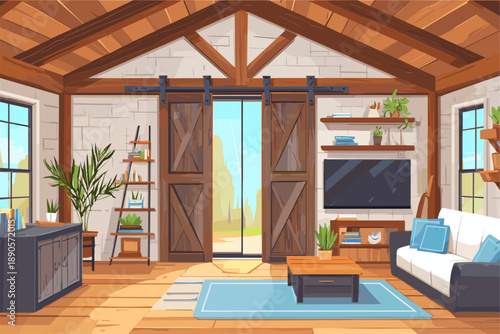 Cozy Modern Living Room with Rustic Design and Natural Light