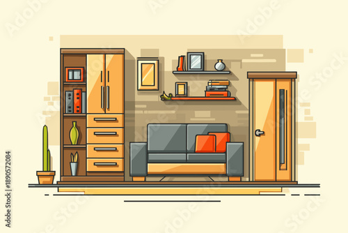 Stylish Modern Living Room Interior with Furniture and Decor