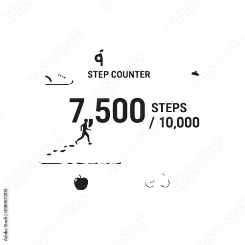 Digital Step Counter Display Showing 7,500 Steps Out of 10,000 Goal.