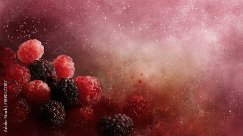 Fresh raspberries with water droplets in soft light