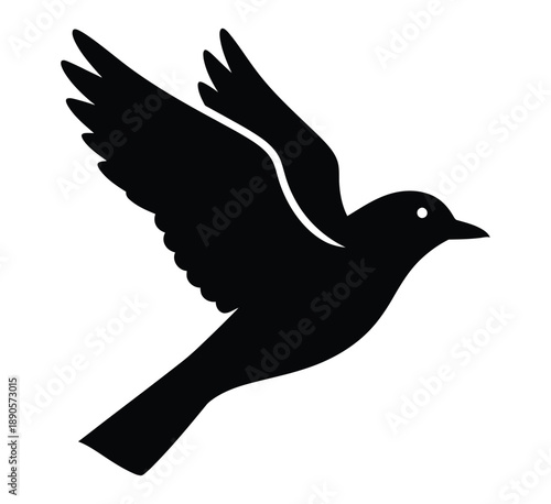 A black silhouette of a bird in mid flight with wings spread