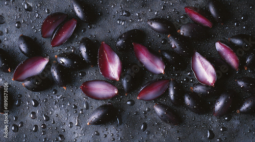 Wet Rose Petals on Dark Surface