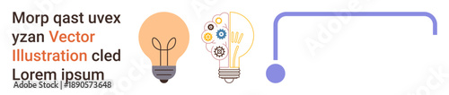 Creativity, innovation, teamwork, technology, brainstorming, education. Three lightbulbs in varying designs. creativity and innovation through technology and teamwork concepts