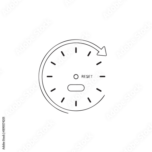 Minimalist Clock Illustration with Reset Button and Arrow Design.