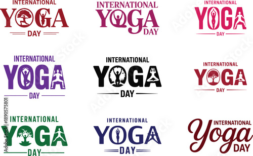 International Yoga Day colorful typographic poster designs collection for social media promotion