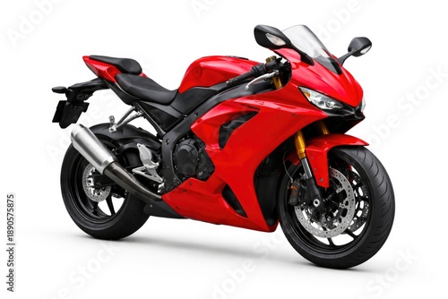 Modern Red Sport Motorcycle Isolated on White Background – High Performance Superbike