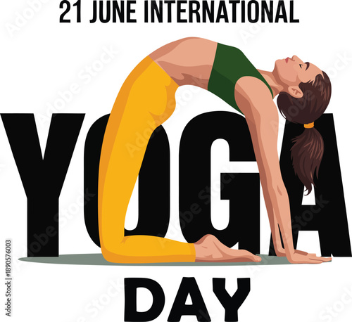 International Yoga Day illustration with a woman in a yoga pose on transparent  background