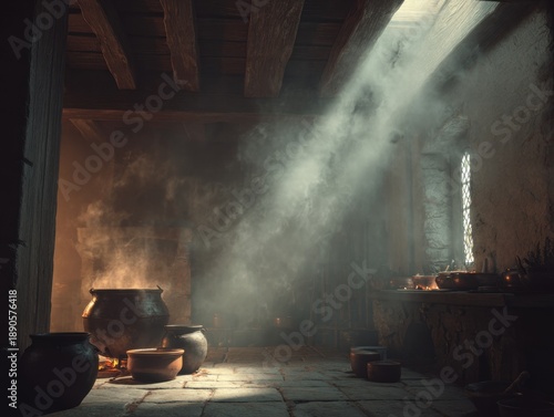 Medieval Kitchen, Potions Brew, Sun Light, Magic, Fantasy, Authentic Look