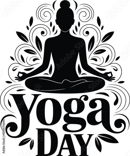 Yoga day meditation logo with man silhouette and leaves  peaceful and relaxing