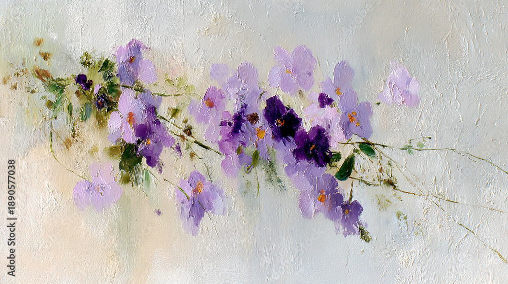 Obraz premium Abstract Oil Painting of Purple Flowers on Textured Background