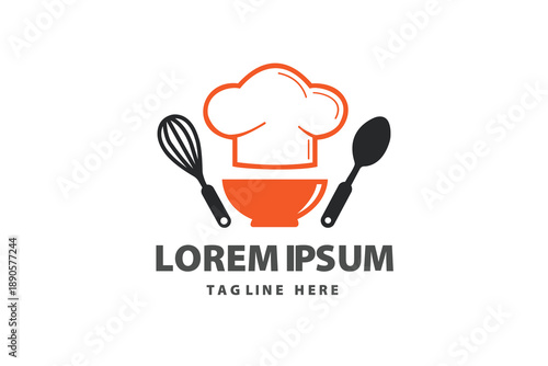 Professional Chef Hat With Kitchen Utensils Tools Vector logo template