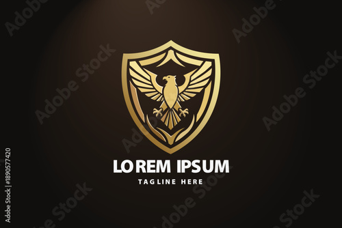 Golden Eagle Shield Crest Majestic Bird Security Emblem Vector logo template