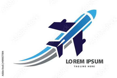 Blue Aircraft Airplane Jet Flight Upward Motion Path Vector logo template
