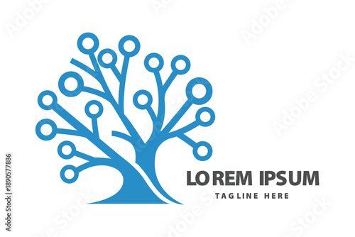 Blue Tree Circuit Board Technology Digital Connection Vector logo template