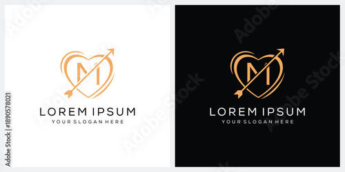 Creative letter M love logo design concept, heart love logo symbol vector icon