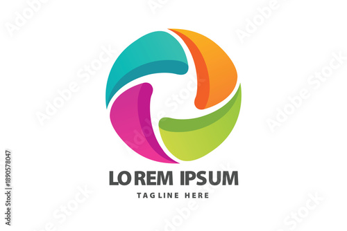 Abstract Colorful Sphere Circular Ribbon Flow Motion Vector logo template