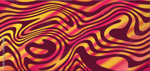 Abstract flowing wavy background with vibrant red yellow gradient lines, organic liquid shapes and psychedelic pattern for modern design, posters, branding, covers and digital art.