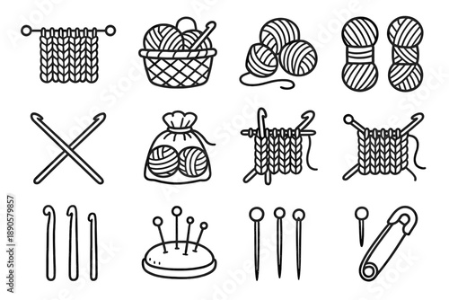 Textile icon icons tools wool minimal threads workspace drawing hooks knitting pins