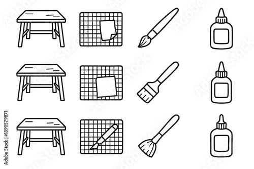 Brush table art icon icons workspace bottle glue mat line vector rough