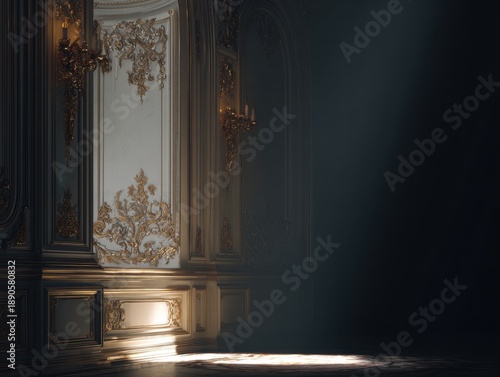 Ornate Wall Gold Detail Elegance Shine Dark Light Room Opulence Classic