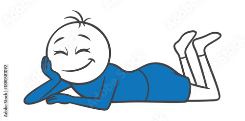 A cartoon character lying on their side with a happy expression on their face