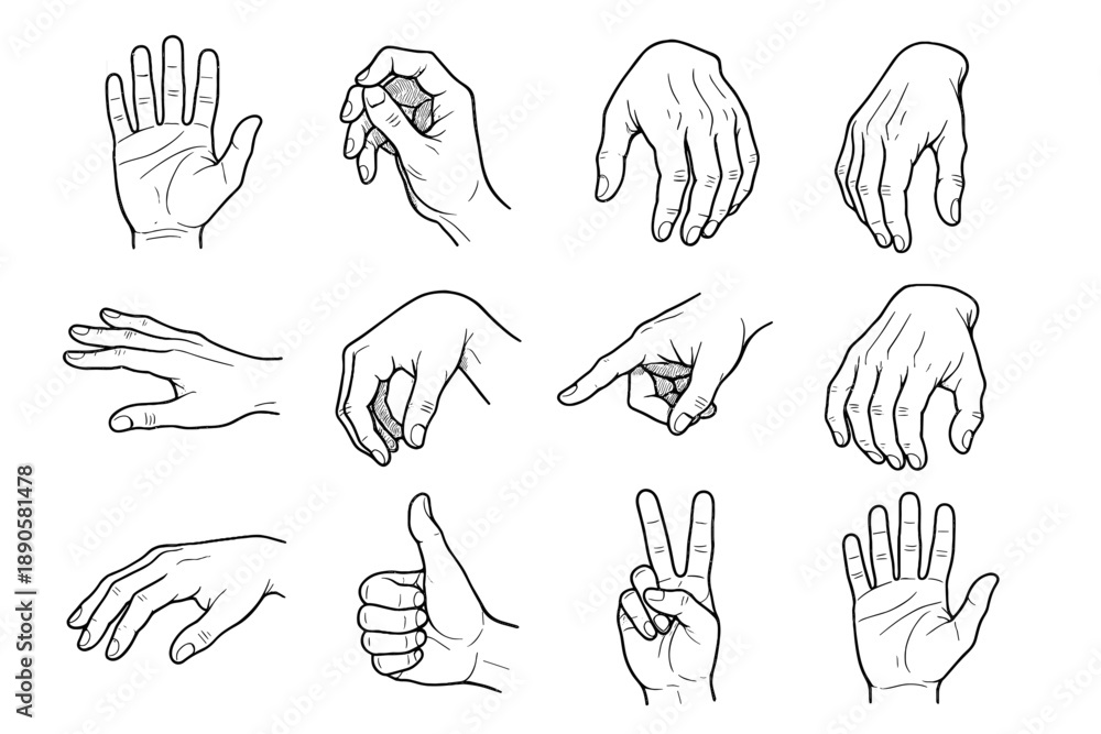 Fototapeta premium Pointing wrist vector palm hand bend extended peace gesture icon icons artistic