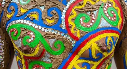 Wallpaper Mural Body art decorated with colorful design with gems and intricate patterns. The colors and gems add a sense of luxury and vibrancy to the overall design. Torontodigital.ca