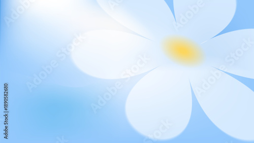 Large white daisy flower with yellow center on a soft light blue background. Gentle springtime illustration suitable for banners, posters, greeting cards, seasonal layouts and floral designs.