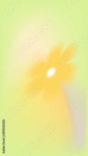 Vertical artwork with a glowing yellow flower on a soft light green background. Delicate floral silhouette with gradient lighting, suitable for spring posters, backgrounds and invitations.