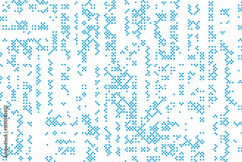 Vertical blue pixel rain pattern on white background resembling digital code or matrix data flow