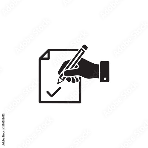 Hand Drawing Check Mark on Paper Document Icon