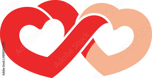 Two red hearts with ribbon romantic love illustration vector design icon