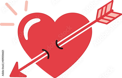 Red heart pierced by arrow vector illustration symbol of love and romance