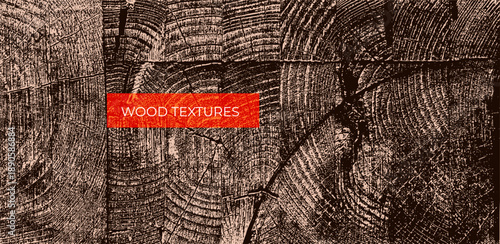 Wooden nature texture in one-color vector style. Old wooden board background with varied wood cut textures. Retro vector illustration of a weathered wood block for vintage design and natural themes.