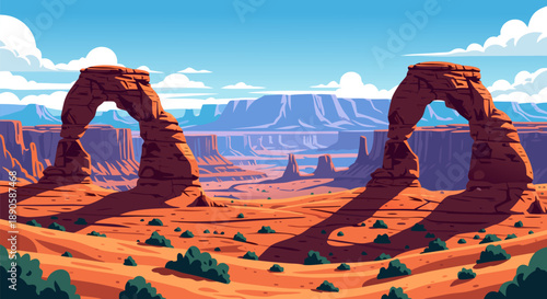Arches National Park Desert Landscape Vector Illustration Scenic View