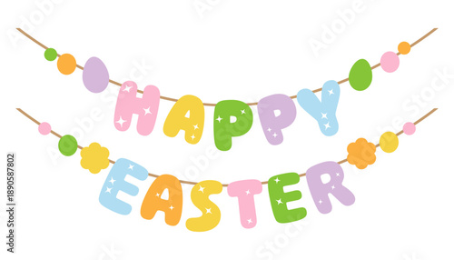 vector happy easter balloon garland in pastel colors and sparkles on transparent background