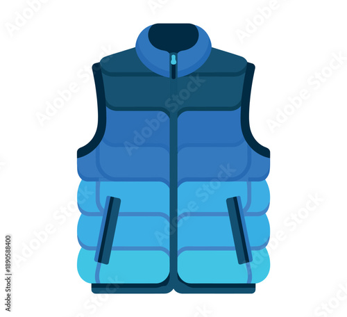 A vibrant blue puffer vest with a zipper closure on a white background
