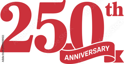 A large red 250th anniversary logo on a white background