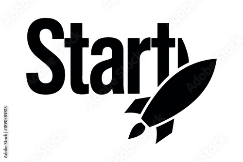 A motivational start up logo with a rocket ship blasting off into the sky