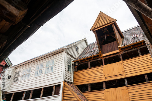 Architectural detail of the famous historic docks houses of Bryggen in Bergen